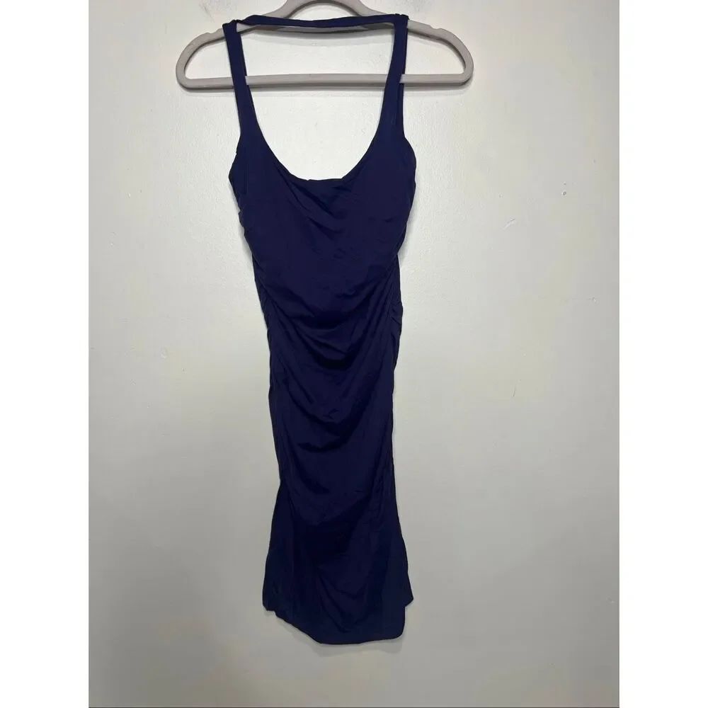Susana Monaco Navy Blue Tank Dress Side Ruching Sz M